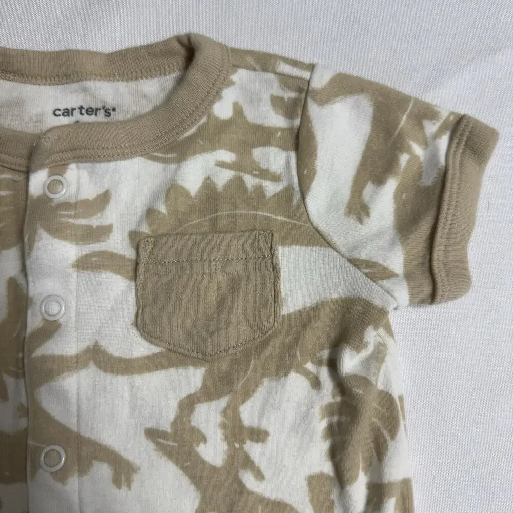 Carter's Dinosaur Romper Baby Boy Size 6 Months Beige and White